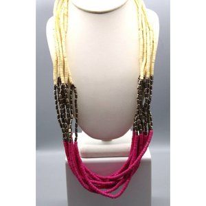 Multi Strand Colorful Heishi Necklace with Hot Pink Cream and Silver Findings
